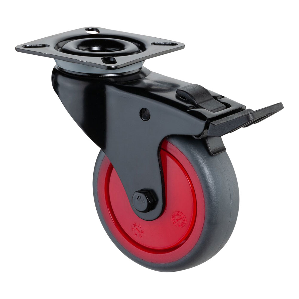 Roulette pivotante avec frein, corps en Zamak, plaque - Roulettes design -  MAPO AG